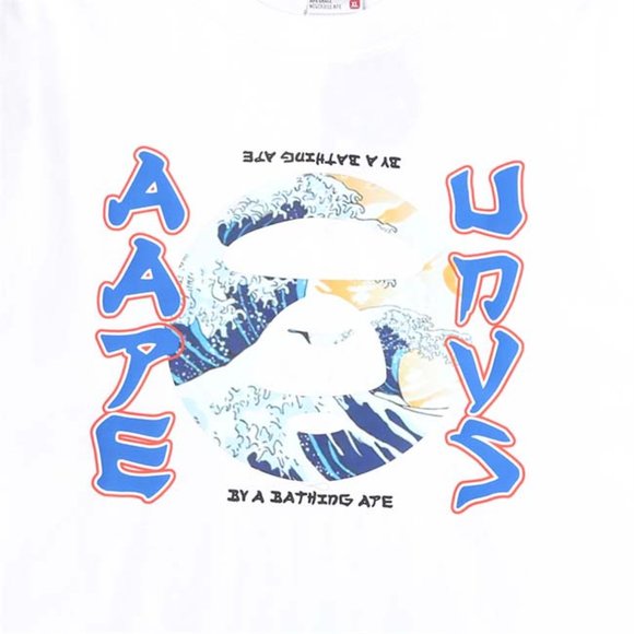 AAPE Monkey Head Wave Print Logo T-Shirt - White Short Sleeve - Picture 3 of 6